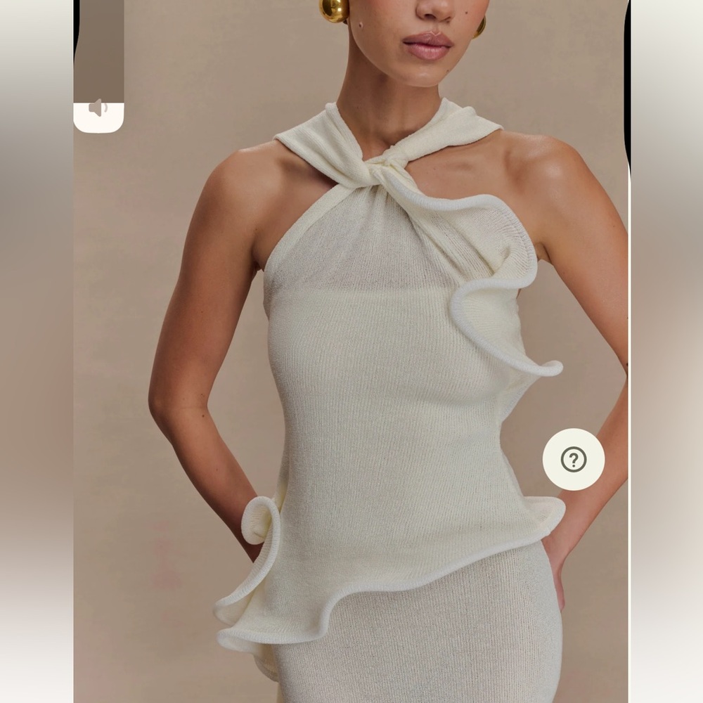 Meshki Cream Backless Ruffle Halter Gown with Bow Neck - Picture 4 of 6
